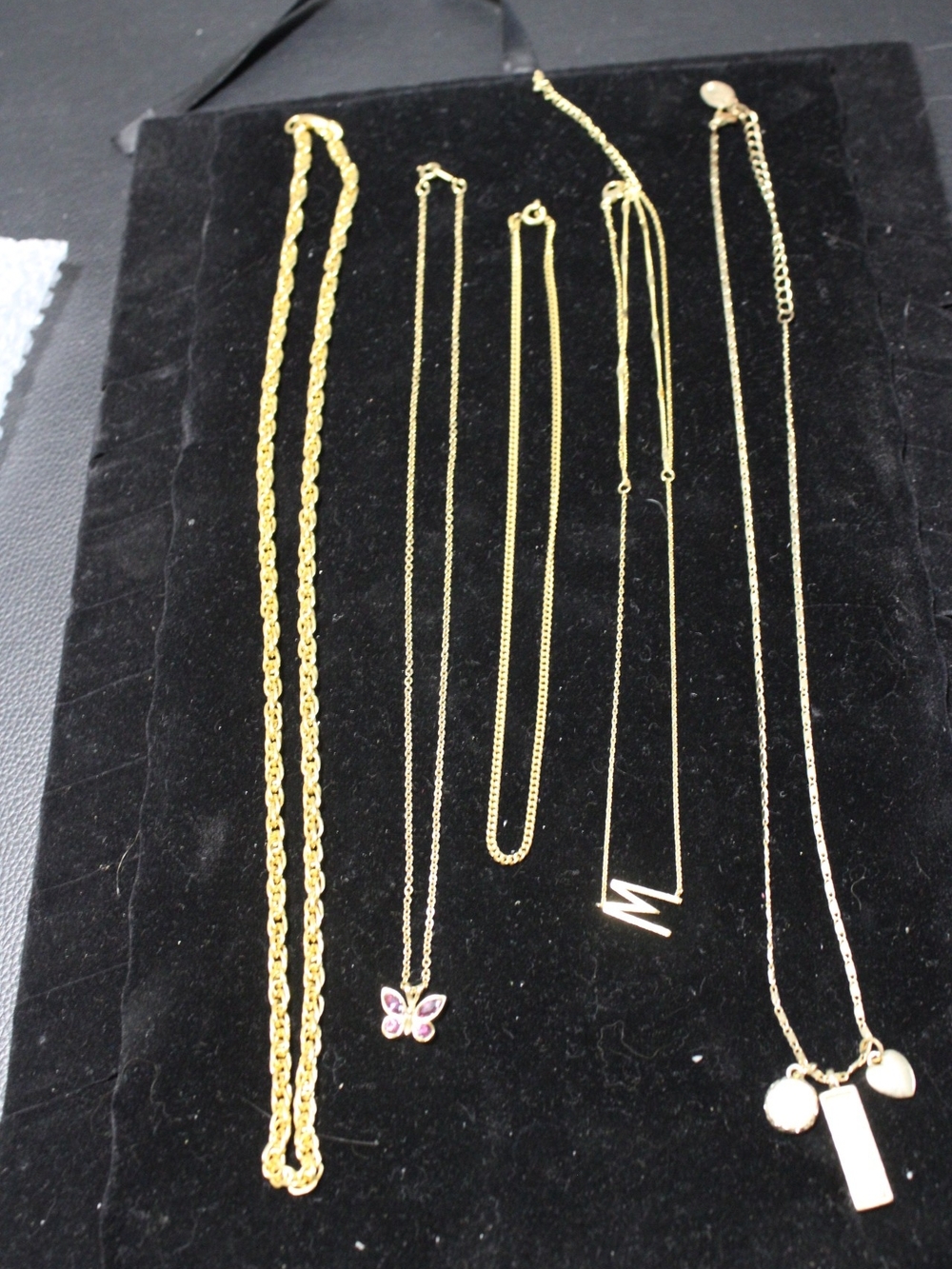 Gold-Tone Layered Necklace Set with Butterfly and Pendant Charms Lot Of 5